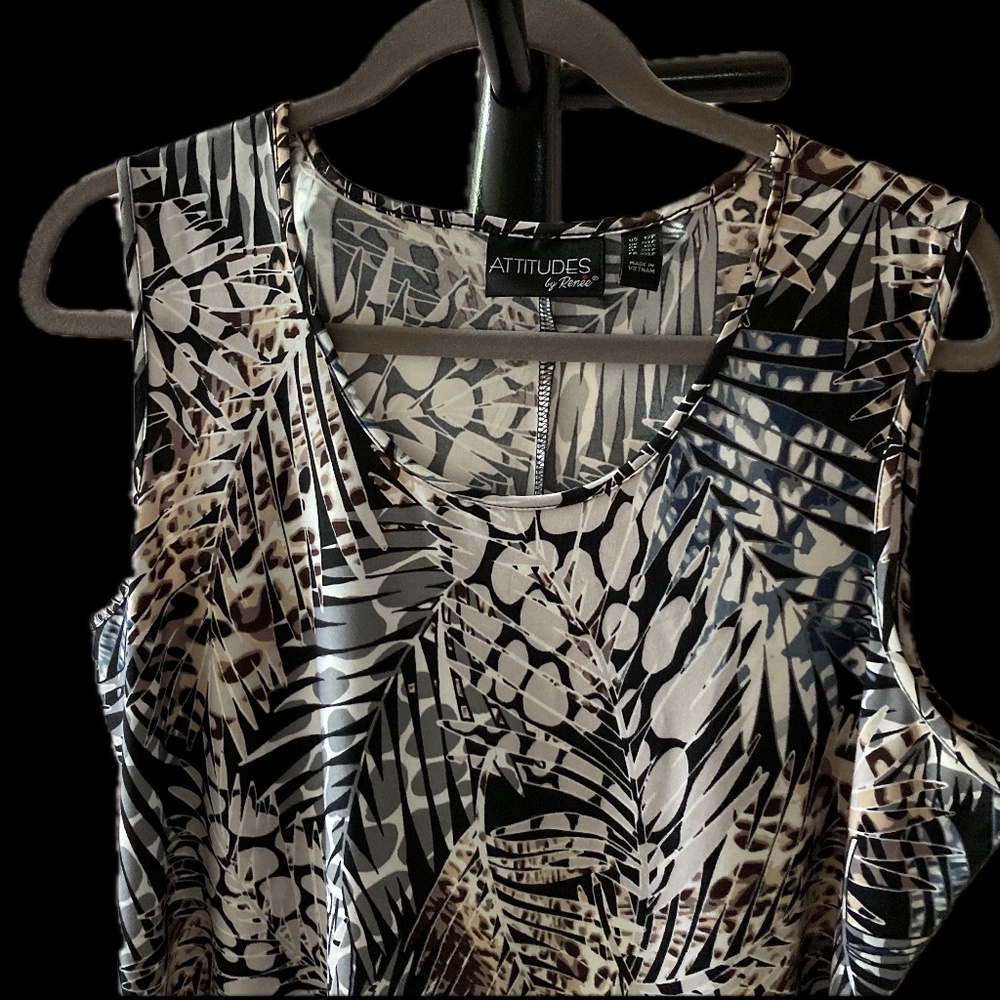 Sleeveless Maxi Dress Palm Design multiple neutral colors with black background